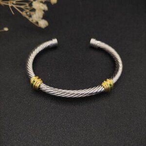 David Yurman 14K Gold Double Green Diamond Bracelet QDW-2063